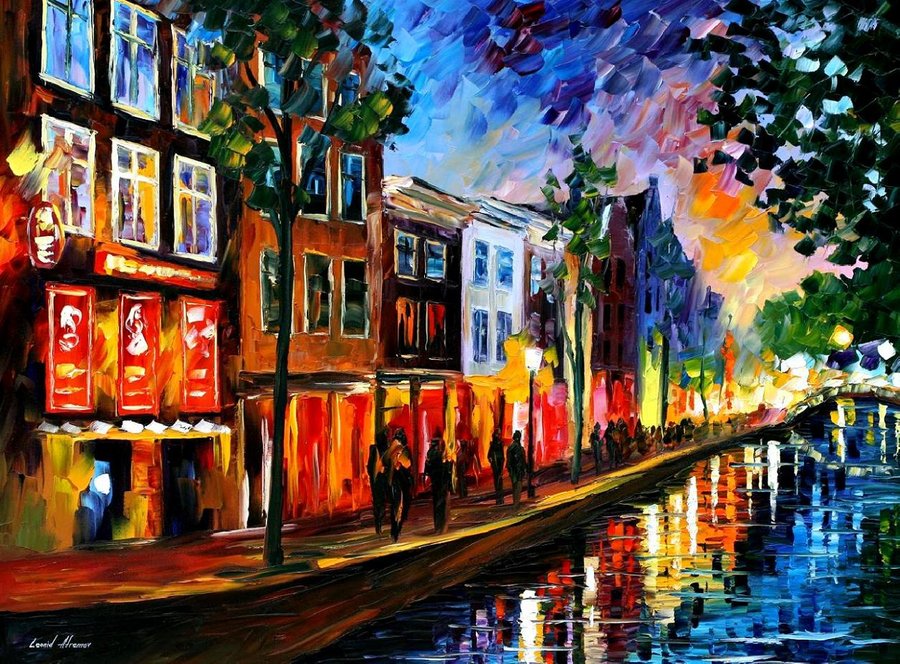 amsterdam__red_lights___leonid_afremov_by_leonidafremov