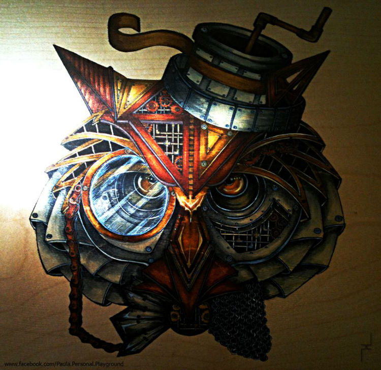 steampunk owl drawing